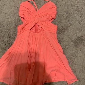 Salmon pink mini cut out dress